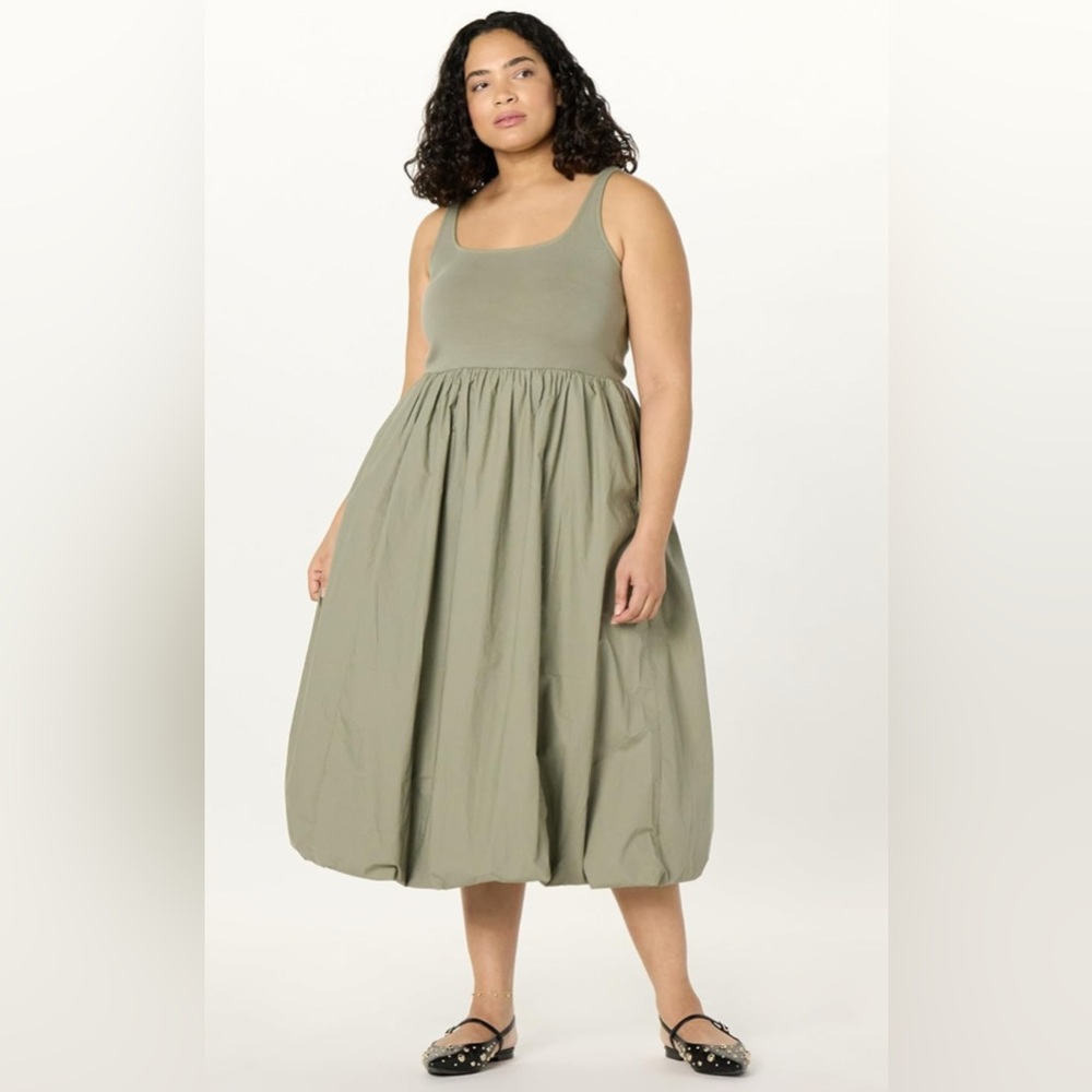 The Drop Women's Tina Scoop Neck Mixed Media Bubble Hem Midi Dress